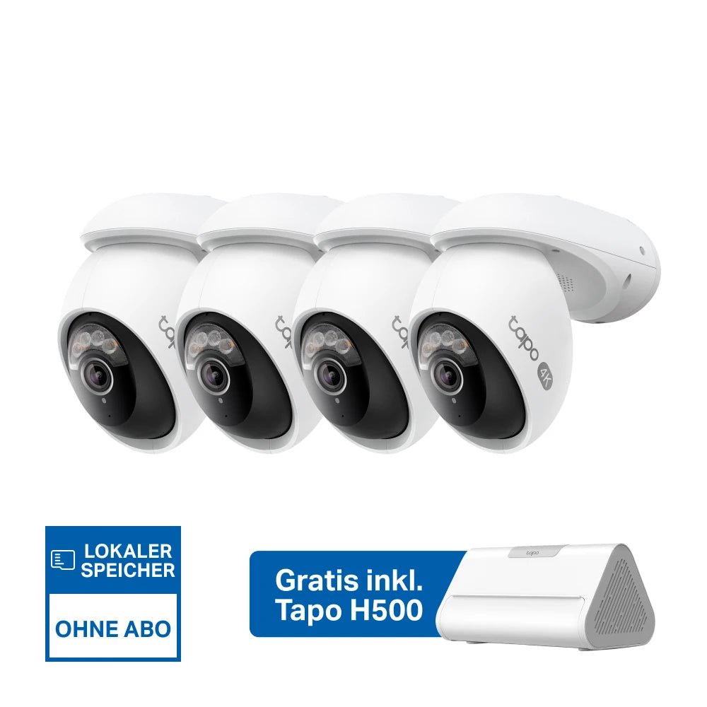 4K 8MP 360° Überwachungssystem | Tapo H500 + C560WS (4er-Pack) - Mai12