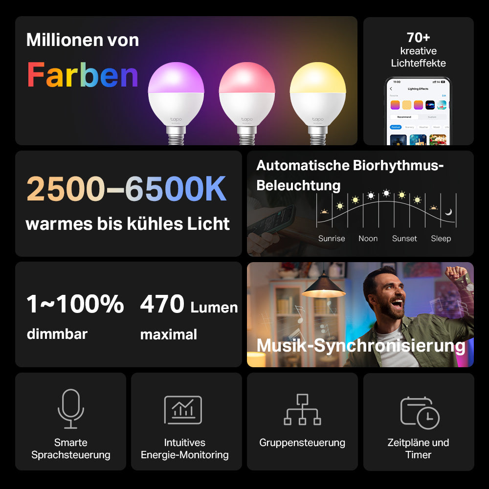 Tapo L430P Smart P45 Glühbirne E14, 470 Lumen Mehrfarbig - Bulb