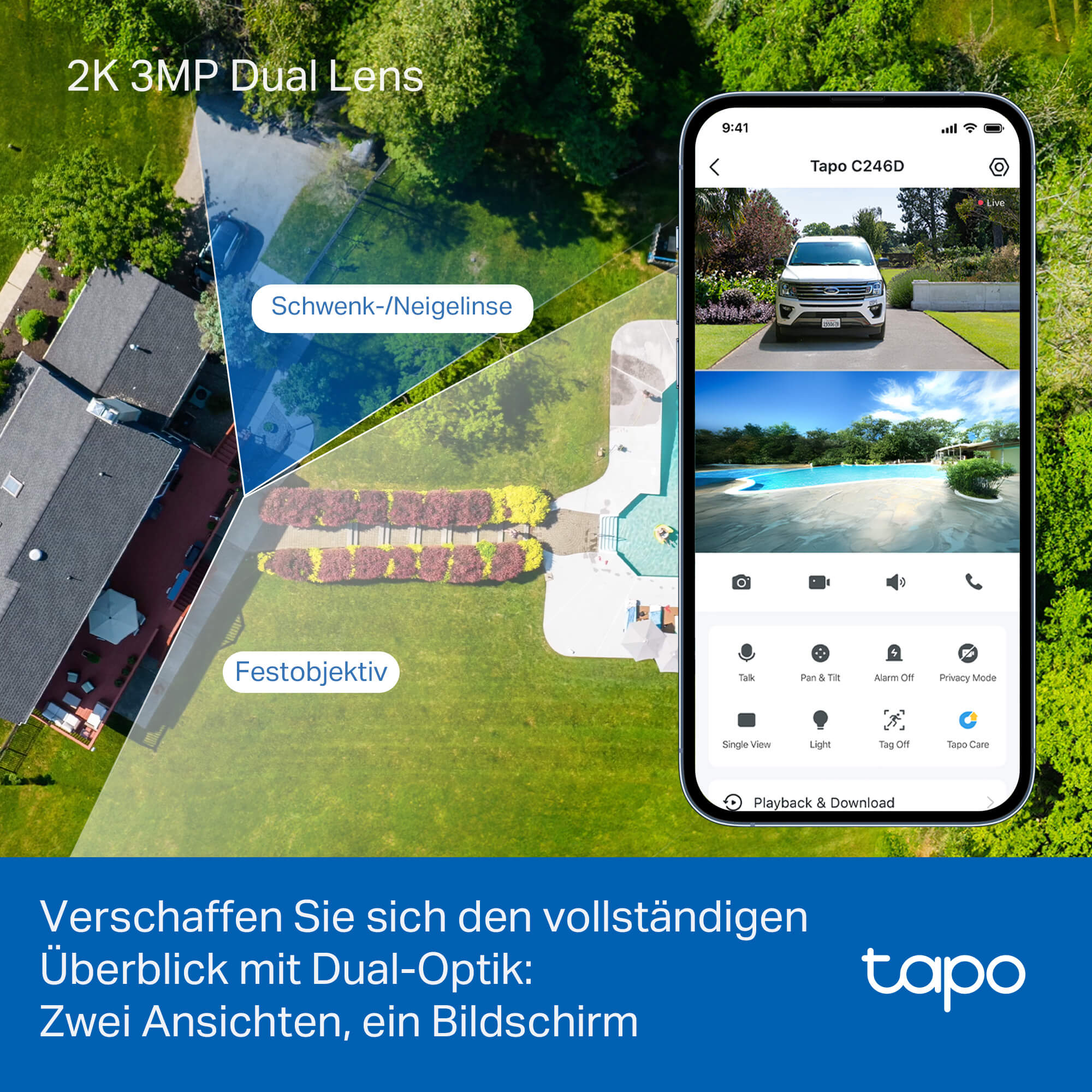 Tapo C246D 2K 3MP, Dual-Objektiv für Innen & Außen - Überwachungskamera