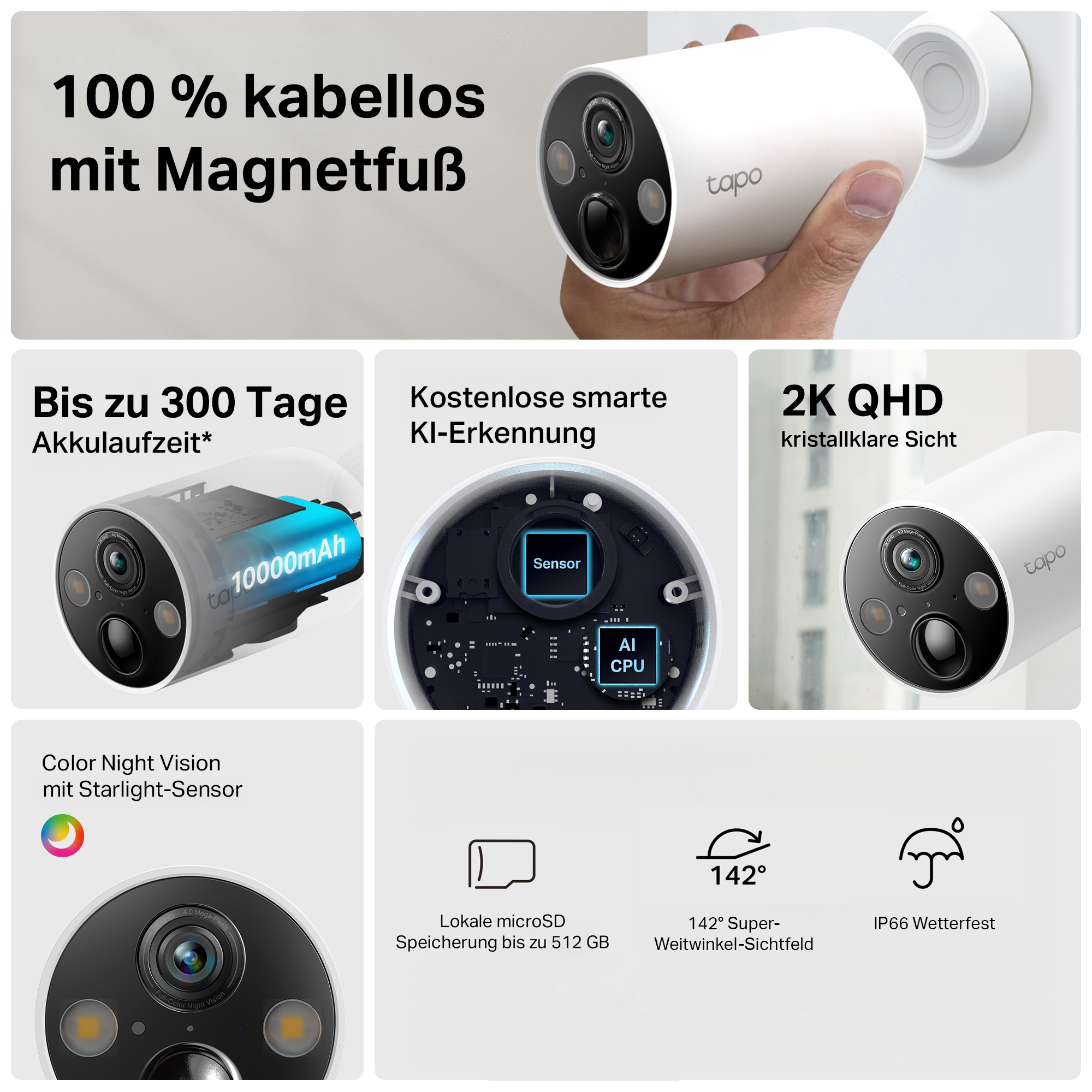 Tapo C425(4-pack) 2K 4MP, 10000mAh-Akku - überwachungskamera aussen akku