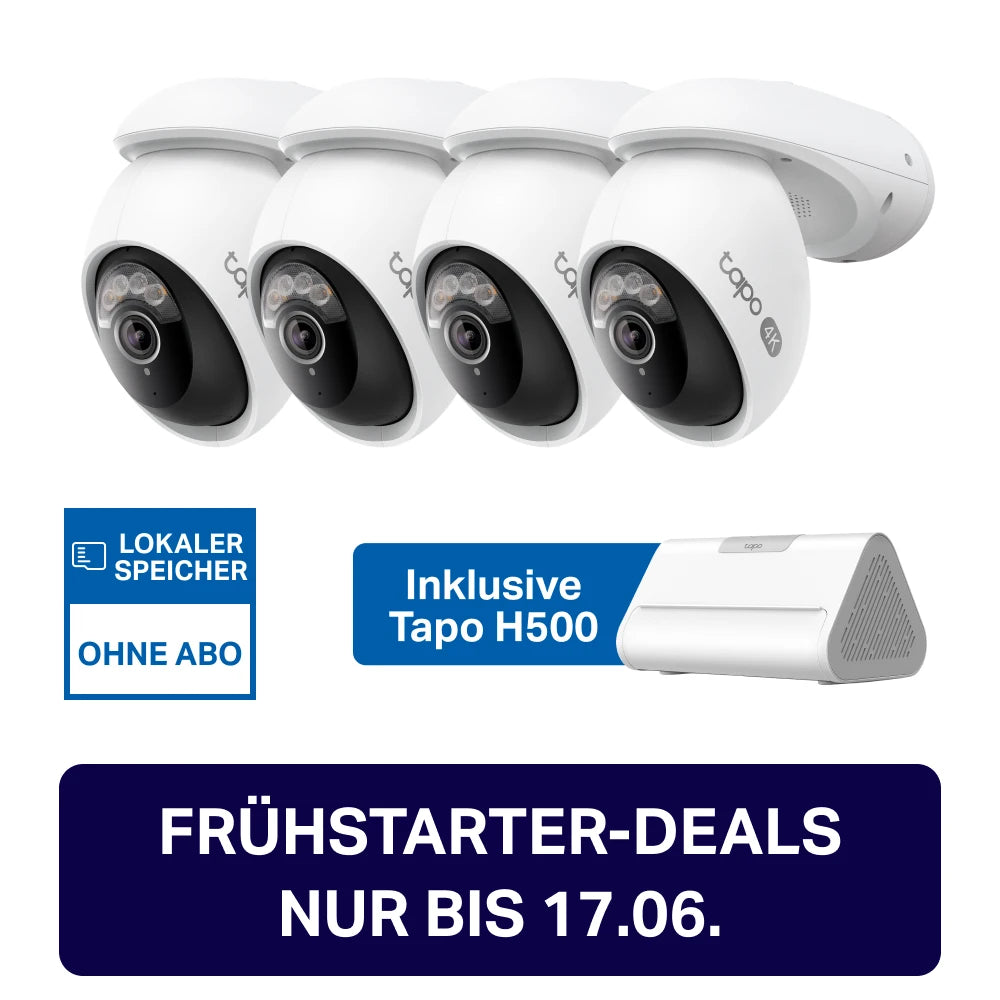 4K 8MP 360° Überwachungssystem | Tapo H500 + C560WS (4er-Pack)
