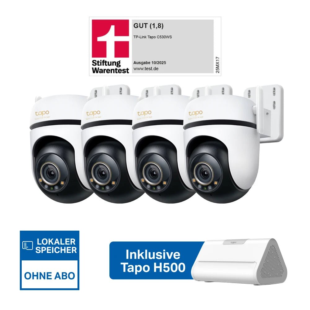 3K 5MP 360° Überwachungssystem | Tapo H500 + C530WS (4er-Pack