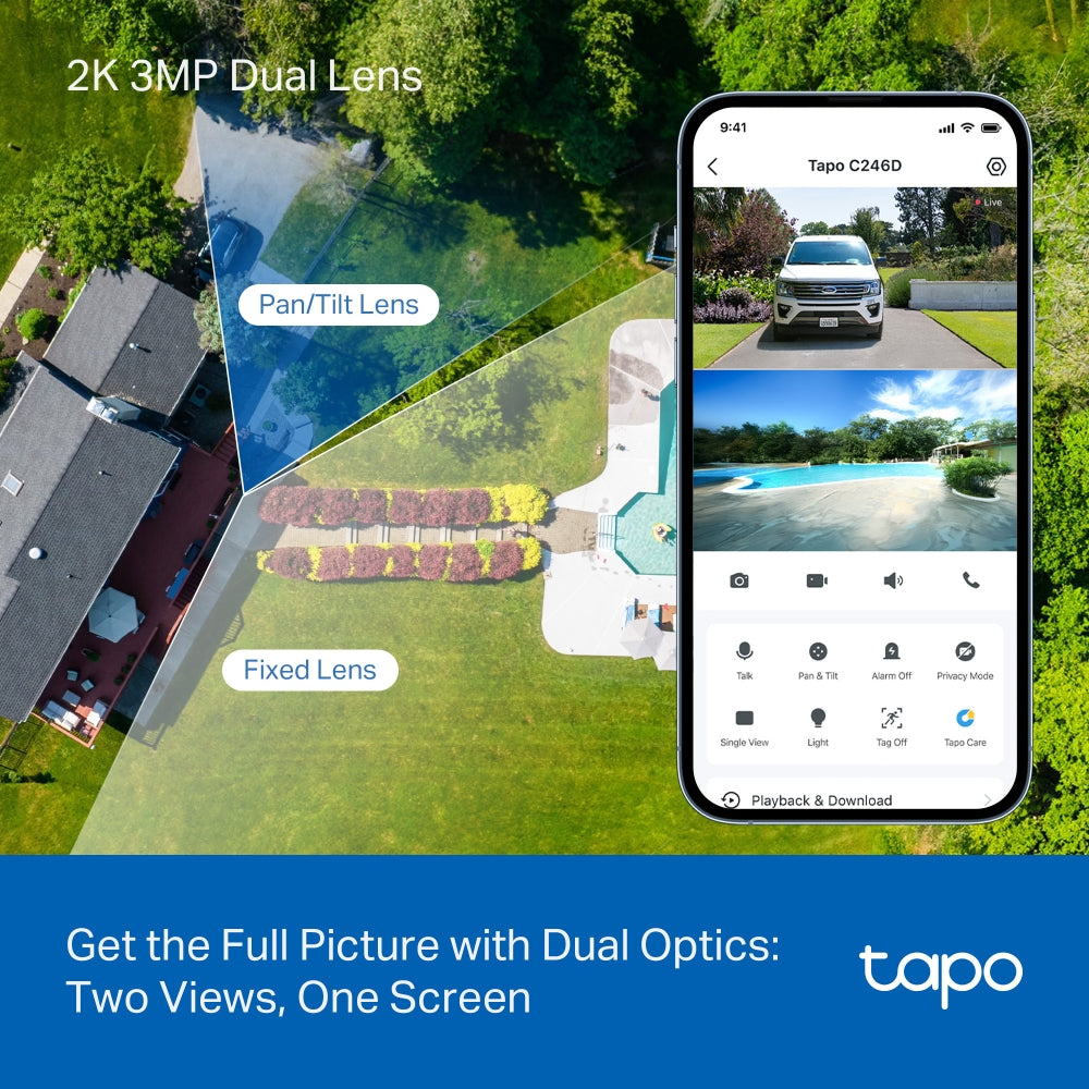Tapo C246D 2K 3MP, Dual-Objektiv für Innen & Außen