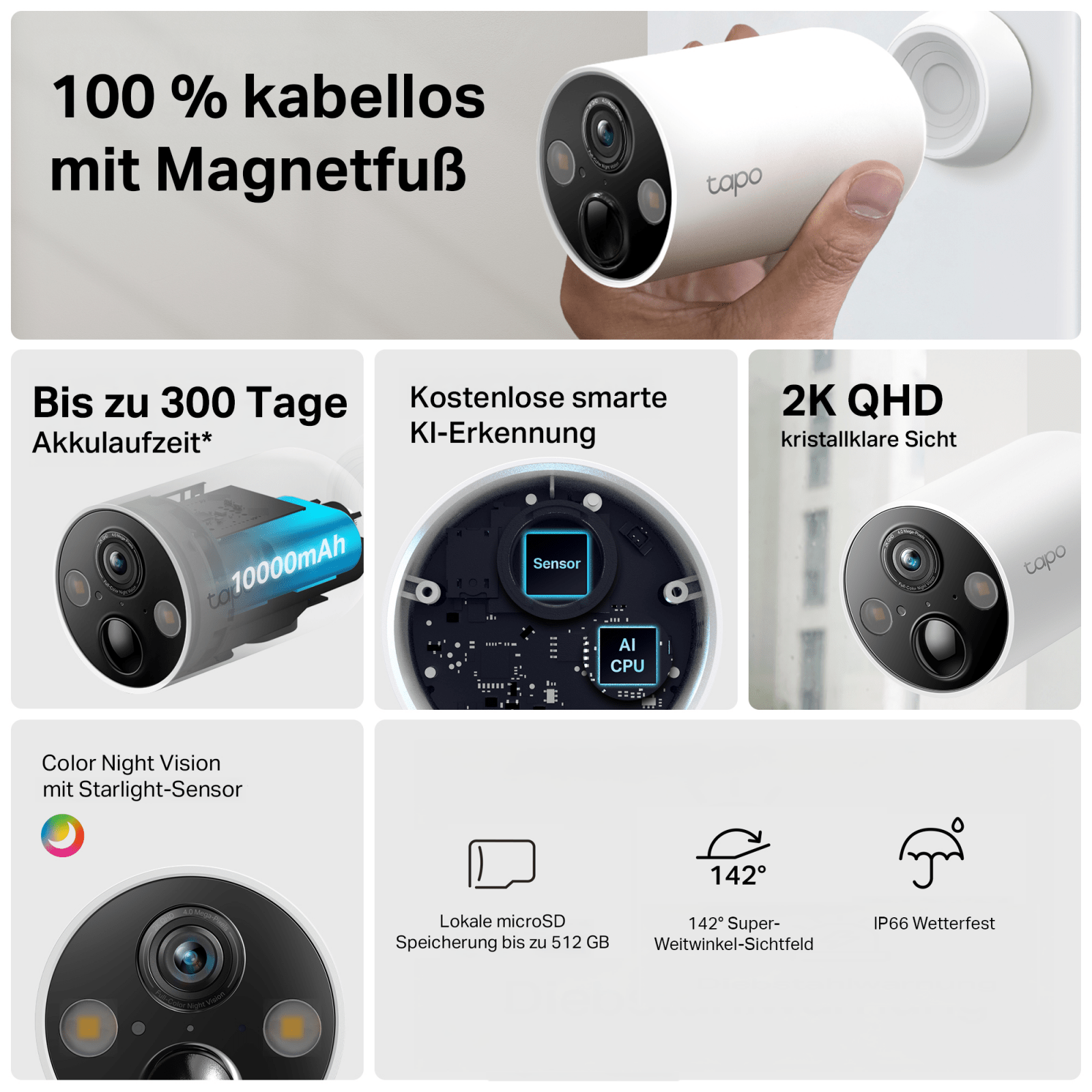 Tapo C425(4 - pack) 2K 4MP, 10000mAh - Akku - Tapo C425(4St.)