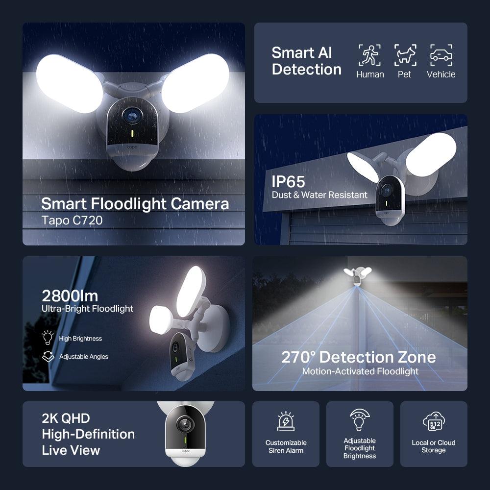 Tapo C720, 2K 4MP, 150° - Sichtfeld, 2800 - Lumen LED, Netzbetrieben - Flutlicht - Kamera - Tapo C720